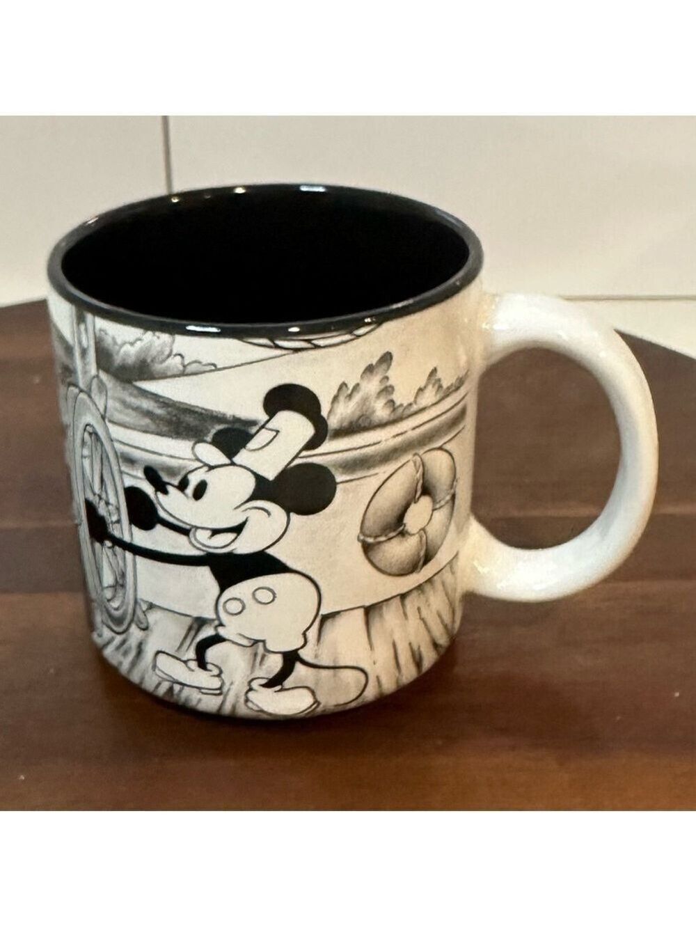 Vintage Disney Steamboat Willie Mickey Mouse Mug Black & White Made in Japan